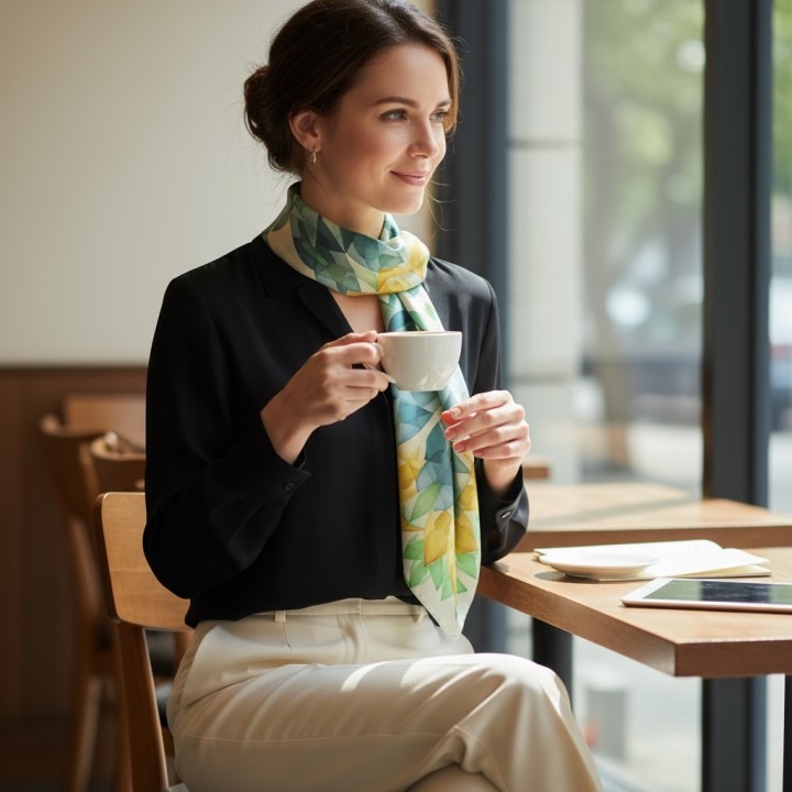 Cyan green square silk scarf- Phoenix 65*65cm